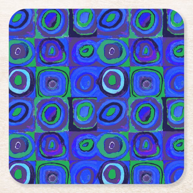 Dessous De Verre Carré Cercle Carré Kandinsky Farbstudie Blue Quadrate (Devant)