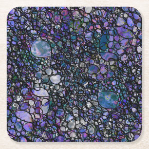 Dessous De Verre Carré Cercles abstraits dessinés à la main, Bleu, Violet