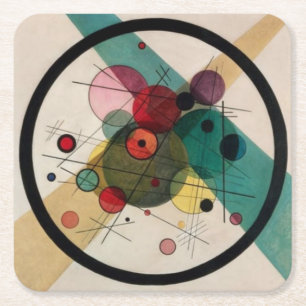 Dessous De Verre Carré Cercles Abstraits Kandinsky dans un cercle