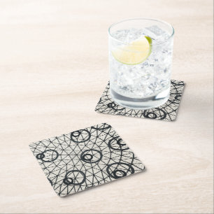Dessous De Verre Carré Cercles abstraits noir et blanc