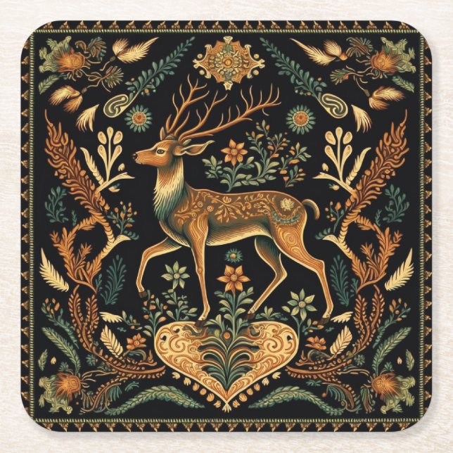 Dessous De Verre Carré Cerf sauvage rustique (Devant)