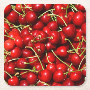 Dessous De Verre Carré Cerises rouges