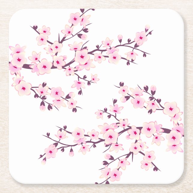 Dessous De Verre Carré Cerisier Fleur Rose Blanc (Devant)