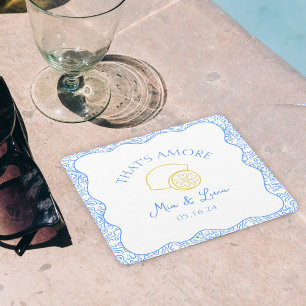 Dessous De Verre Carré C'est Amore Citron Bleu Carreaux Mariage personnal