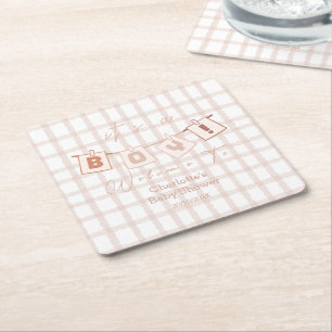 Dessous De Verre Carré C'est un garçon ! Douce Gingham Marron Notedry Bab