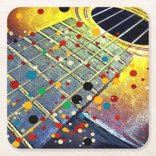 Dessous De Verre Carré Chaînes de guitare Aquarelle musicale