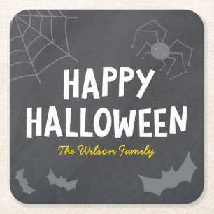 Dessous De Verre Carré Chalkboard Créatures conviviales Joyeux Halloween
