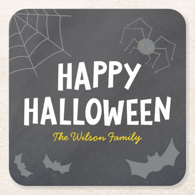 Dessous De Verre Carré Chalkboard Créatures conviviales Joyeux Halloween (Devant)