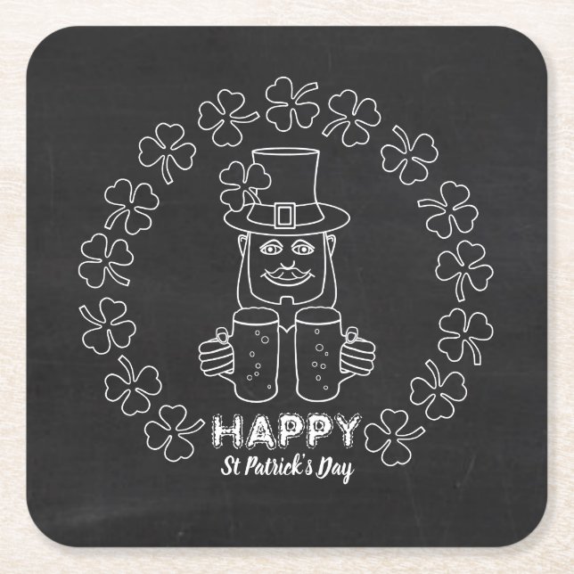 Dessous De Verre Carré Chalkboard Leprechaun, Saint Patrick's Day (Devant)