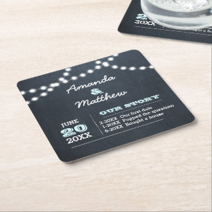 Dessous De Verre Carré Chalkboard Lights Aqua Mariage personnalisé
