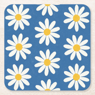 Dessous De Verre Carré Champ de marguerites en bleu