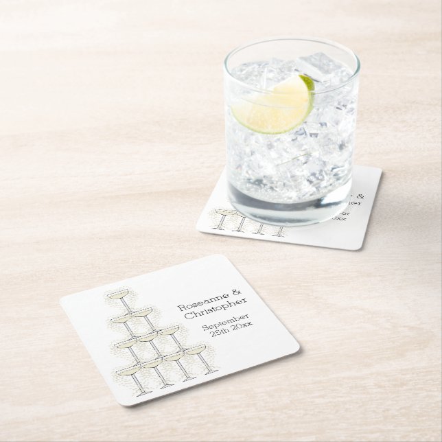 Dessous De Verre Carré Champagne Glasses Simple Wedding (En situation)