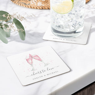 Dessous De Verre Carré Champagne rose "Cheval to Love" Personnalisé