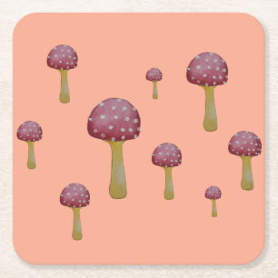 Dessous De Verre Carré Champignons à taches rouges et blanches