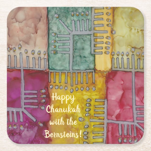 Dessous De Verre Carré Chanukah Funky Menorahs (Devant)