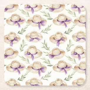 Dessous De Verre Carré Chapeaux Crème Rubans Violets