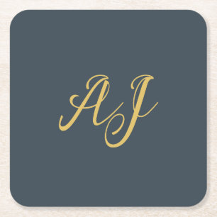 Dessous De Verre Carré Charbon Couleur Or Monogramme Initial Professionne
