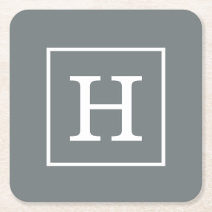 Dessous De Verre Carré Charcoal Gray White Framed Initial monogram