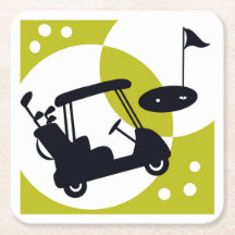 Chariot de golf, clubs et greens