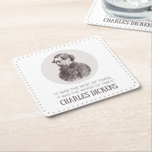 Dessous De Verre Carré Charles Dickens Portrait et Citation