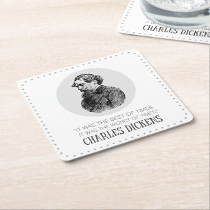 Dessous De Verre Carré Charles Dickens Portrait et Citation