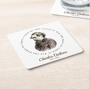 Dessous De Verre Carré Charles Dickens Portrait et Citation