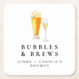 Dessous De Verre Carré CHARLIE Bubbles & Brews Couples Douche Bienvenue