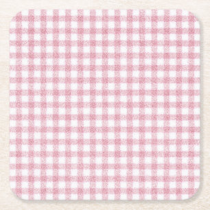 Dessous De Verre Carré Charme Gingham Rose et Blanc Velouté