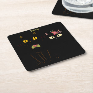 Dessous De Verre Carré Charming Black Cats Yellow Eyes