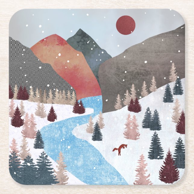 Dessous De Verre Carré Chasse hivernale Fox (Devant)