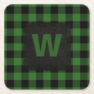 Dessous De Verre Carré Chasseur rustique Monogramme de bison noir vert pl