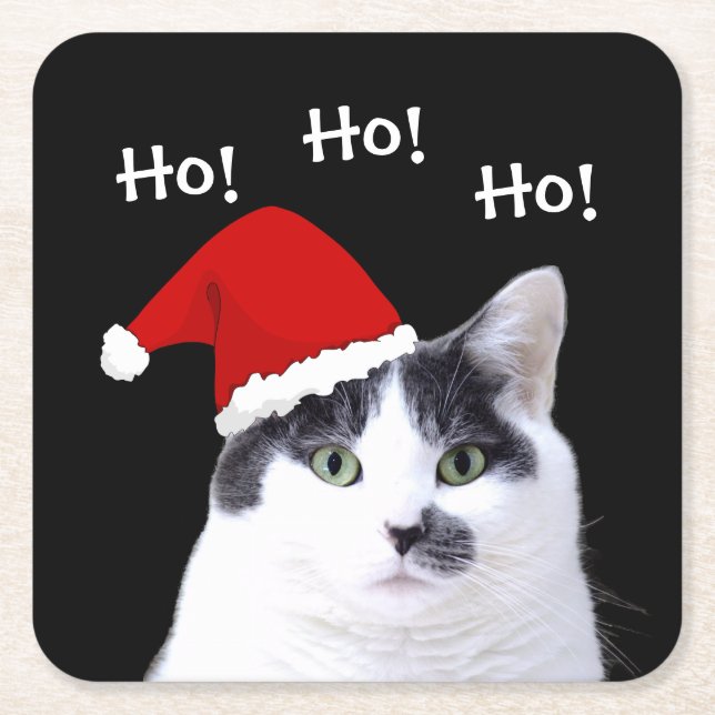 Dessous De Verre Carré Chat à Santa Hat (Devant)