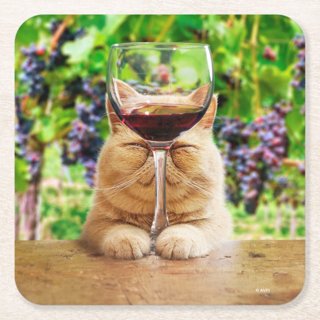 Dessous De Verre Carré Chat avec verre de vin (Devant)