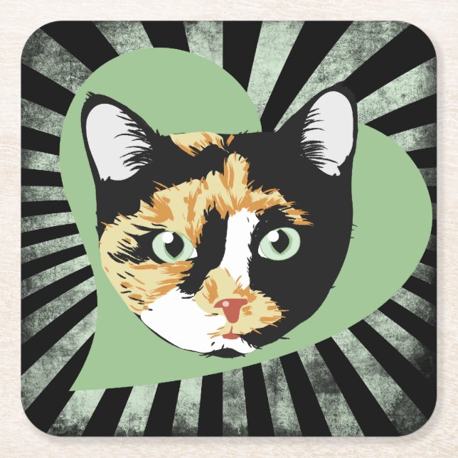 Dessous De Verre Carré Chat Calico (Devant)