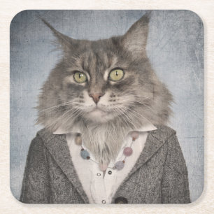 Dessous De Verre Carré Chat dans des vêtements
