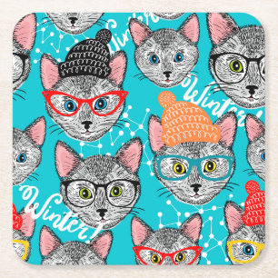 Dessous De Verre Carré Chat dans le casquette