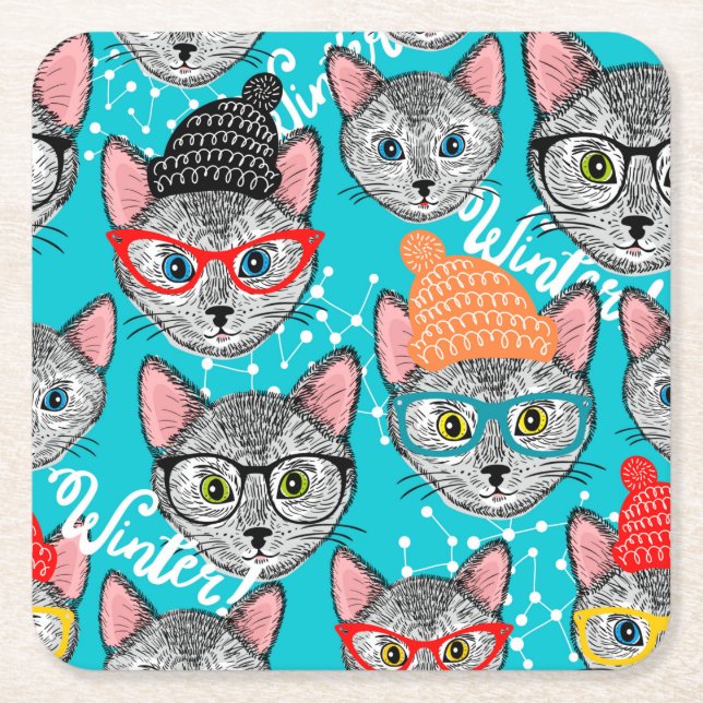 Dessous De Verre Carré Chat dans le casquette (Devant)
