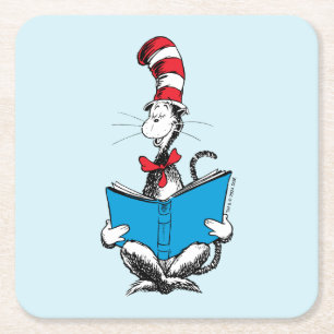 Dessous De Verre Carré Chat dans le chapeau en lecture
