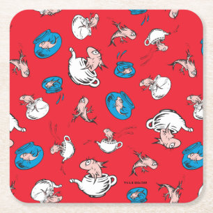 Dessous De Verre Carré Chat dans le Chapeau Le Poisson Motif Rouge