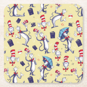 Dessous De Verre Carré Chat dans le chapeau motif jaune
