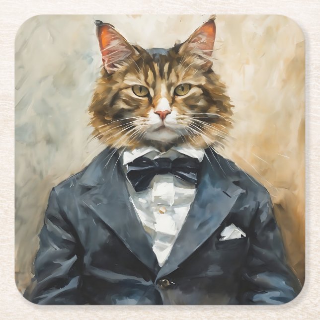 Dessous De Verre Carré Chat en costume (Devant)