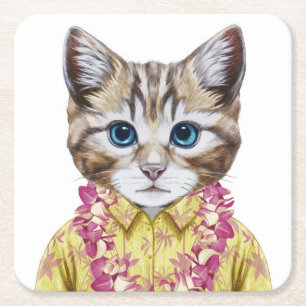 Dessous De Verre Carré Chat hawaïen de Kitty