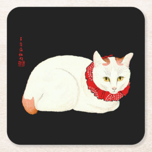 Dessous De Verre Carré Chat japonais blanc et gingembre