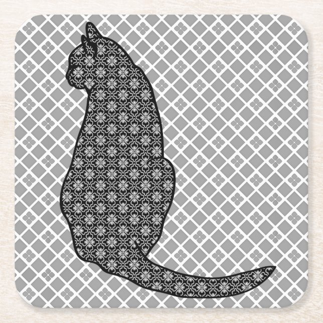Dessous De Verre Carré Chat japonais - Kimono noir et blanc (Devant)
