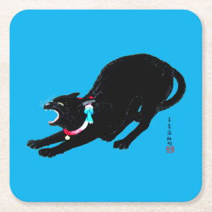 Dessous De Verre Carré Chat Japonais Noir à la baguette