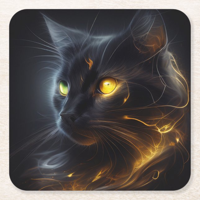 Dessous De Verre Carré Chat noir Lucky (Devant)