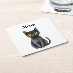 Dessous De Verre Carré Chat Noir Miaou