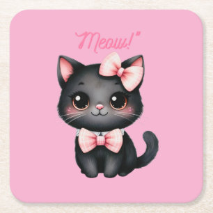 Dessous De Verre Carré Chat noir mignon avec cabot pour la décoration d'H