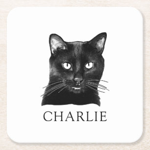 Dessous De Verre Carré Chat noir personnalisé