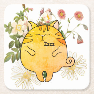 Dessous De Verre Carré Chat roux endormi